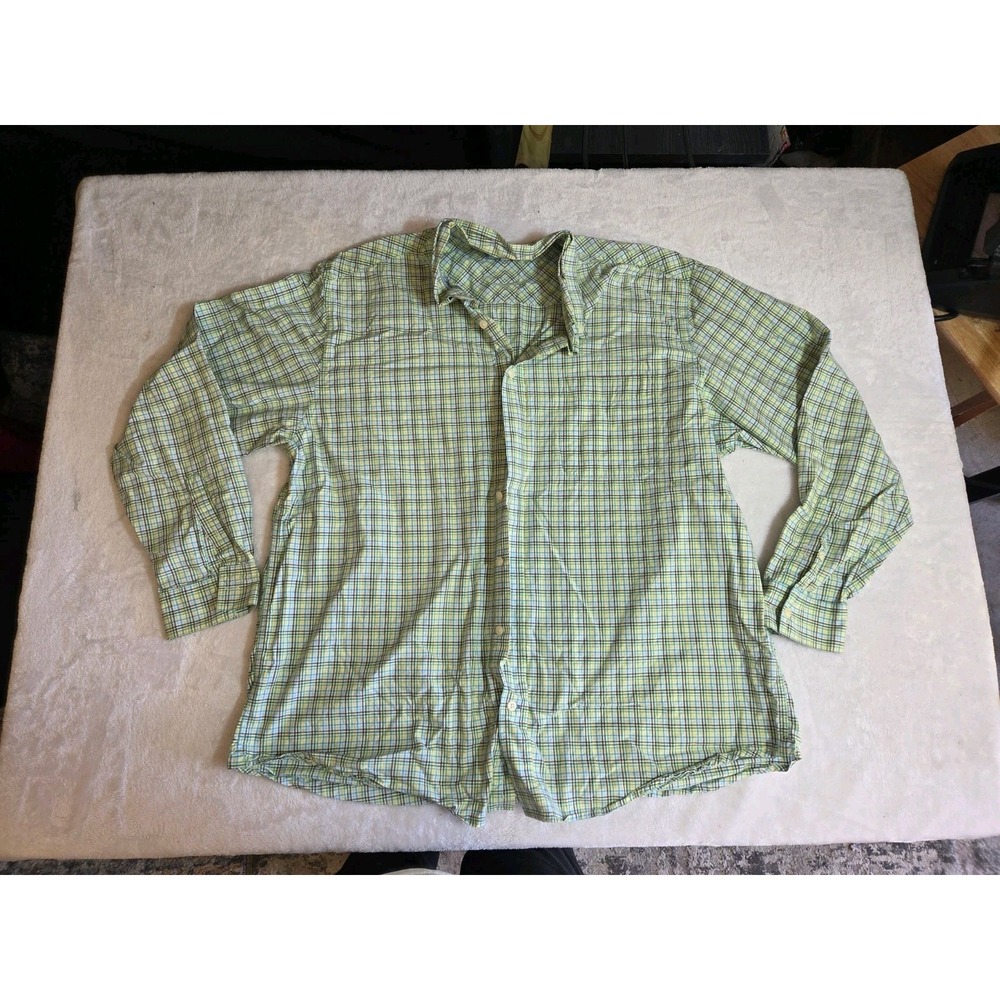 M390 Old Navy Men's Plaid Button Down Shirt 100% Cotton Green Blue Yellow